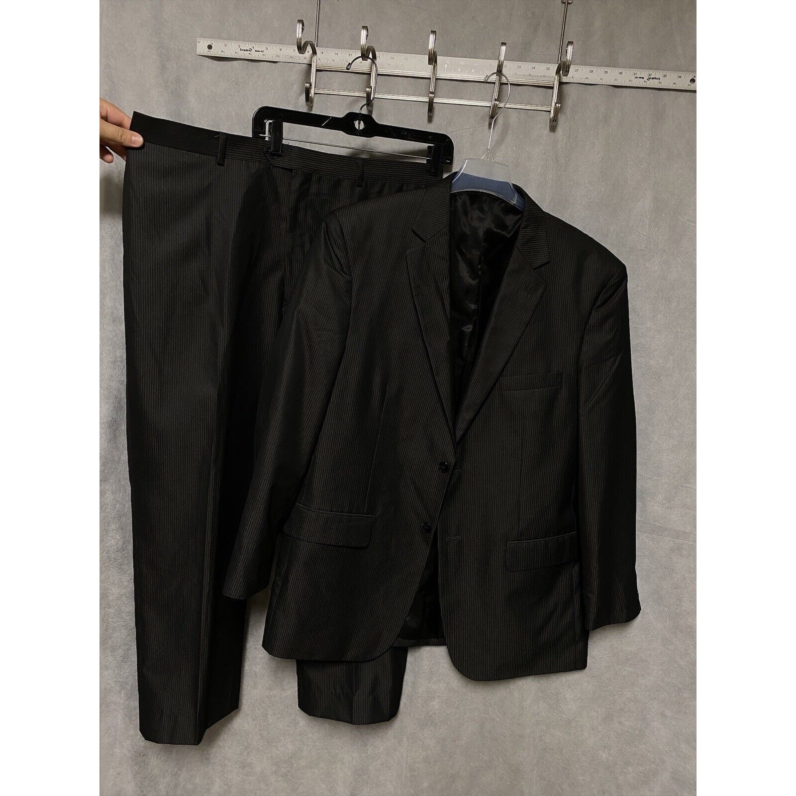 Geoffrey Beene Suit Men 44l Black Striped 2b Career Academia 40.5x29 Pants Luxe
